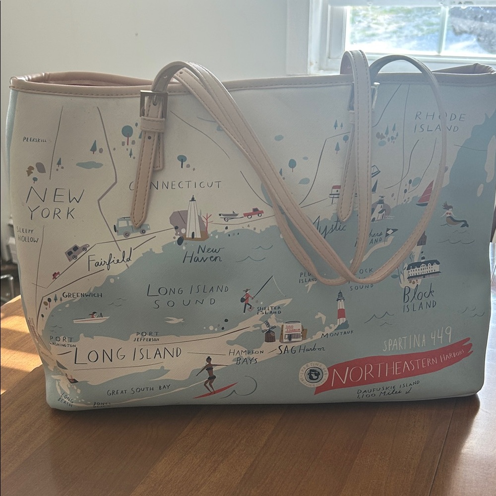 Spartina 449 Northeastern Map Print Tote in Cream and Tan